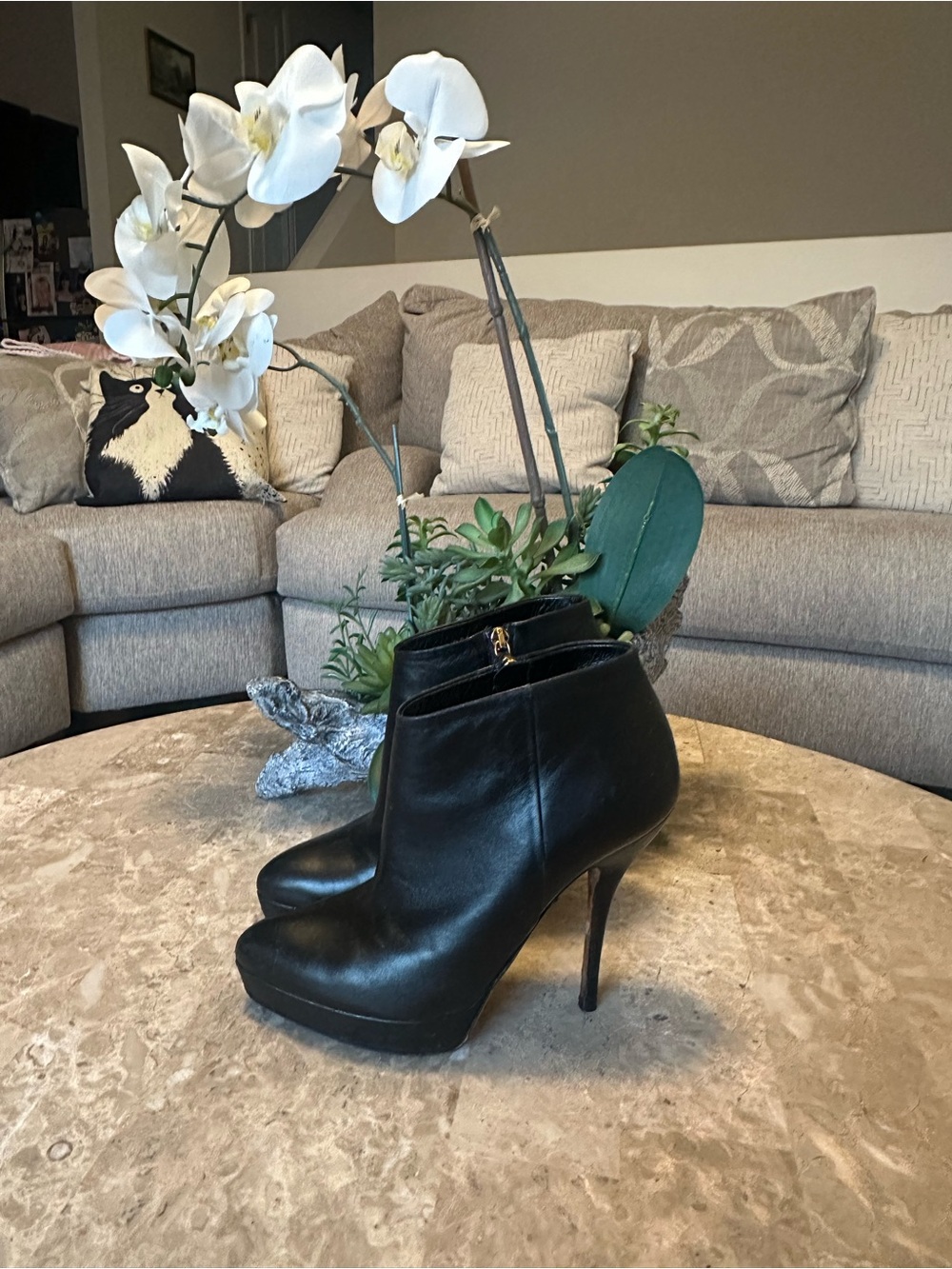 Gucci Black Leather Platform Ankle Boots